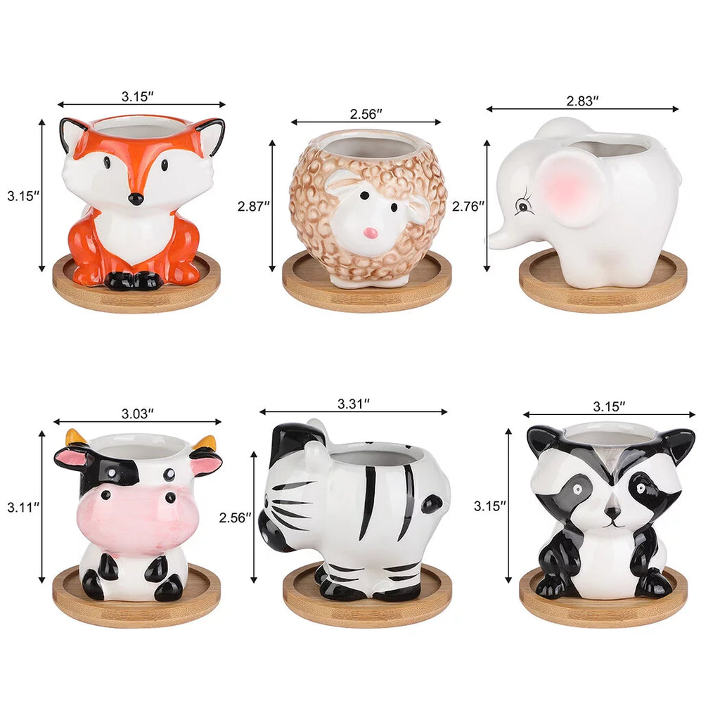 6Pcs Ceramic Succulent Pots with Drainage, Cute Animal Planters for Indoor Decor E166