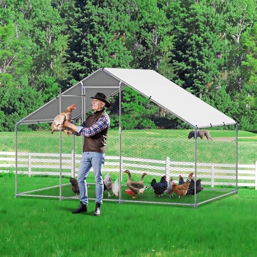 VEVOR Large Metal Chicken Coop with Run, Walk-in Outdoor Poultry Pen W388