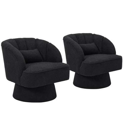 GarveeHome Modern Swivel Barrel Accent Chair, Teddy Fabric Upholstered Armchair, Black W334223