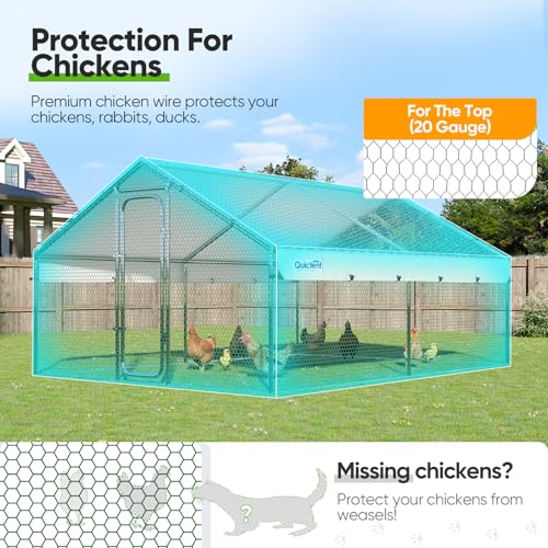 Quictent Large Metal Chicken Coop Run with Roosting Perch for 20+ Poultry, Outdoor Walk-in Hen House, 12x9x6.6FT N28773