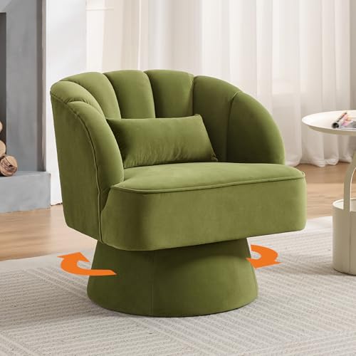 GarveeHome Modern Swivel Barrel Accent Chair, Teddy Fabric Upholstered Armchair, Black W334223