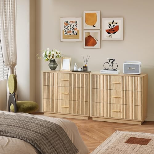 Fluted 5 Drawers Dresser for Bedroom, Wooden Tall Storage, Walnut L1075