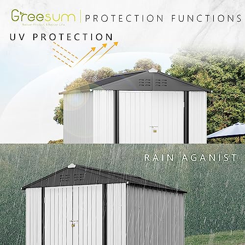 Greesum Outdoor Storage Shed 6 x 8 ft Metal Garden Utility Tool Shed with Lock, Brown U409