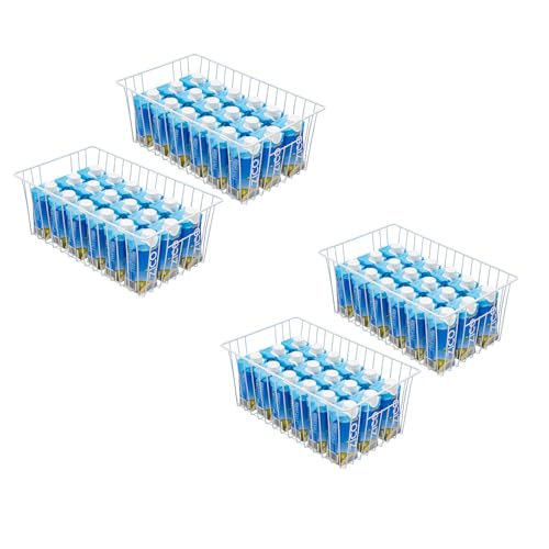 16" Upright Freezer Organizer Baskets, Wire Storage Bins, White, Set of 6 V556519