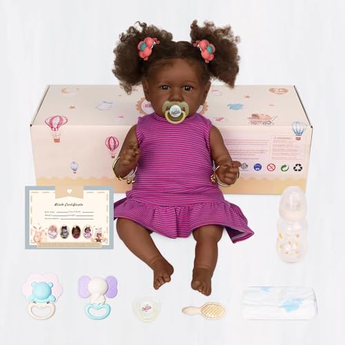 ADFO Reborn Baby Dolls Black Girl 22 Inch Soft Body Realistic with Feeding Kit & Gift Box F6687
