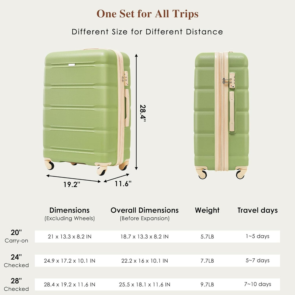 Merax Luggage Set of 3, ABS Hard Shell with Spinner Wheels, Light Green V758