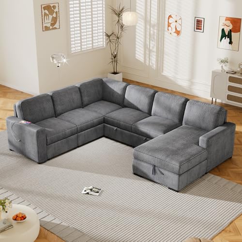 L-Shaped Pull Out Sleep Sofabed with Storage Chaise, Chenille Upholstered X30892