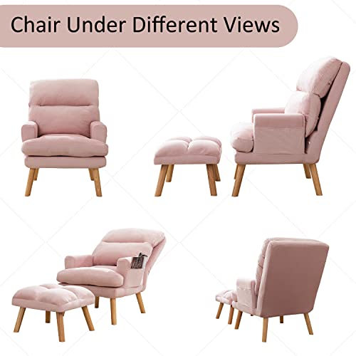 INZOY Accent Chair with Ottoman, Velvet Fabric, Beige X279