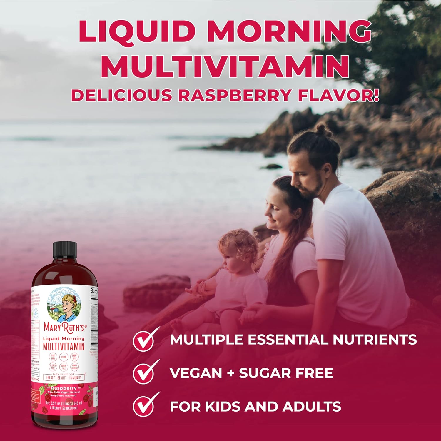 MaryRuth's Multivitamin Multimineral Liquid for Women Men & Kids, Vegan, Non-GMO, 32 Fl Oz H634