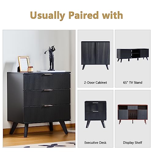 Fluted 5 Drawers Dresser for Bedroom, Wooden Tall Storage, Walnut L1075