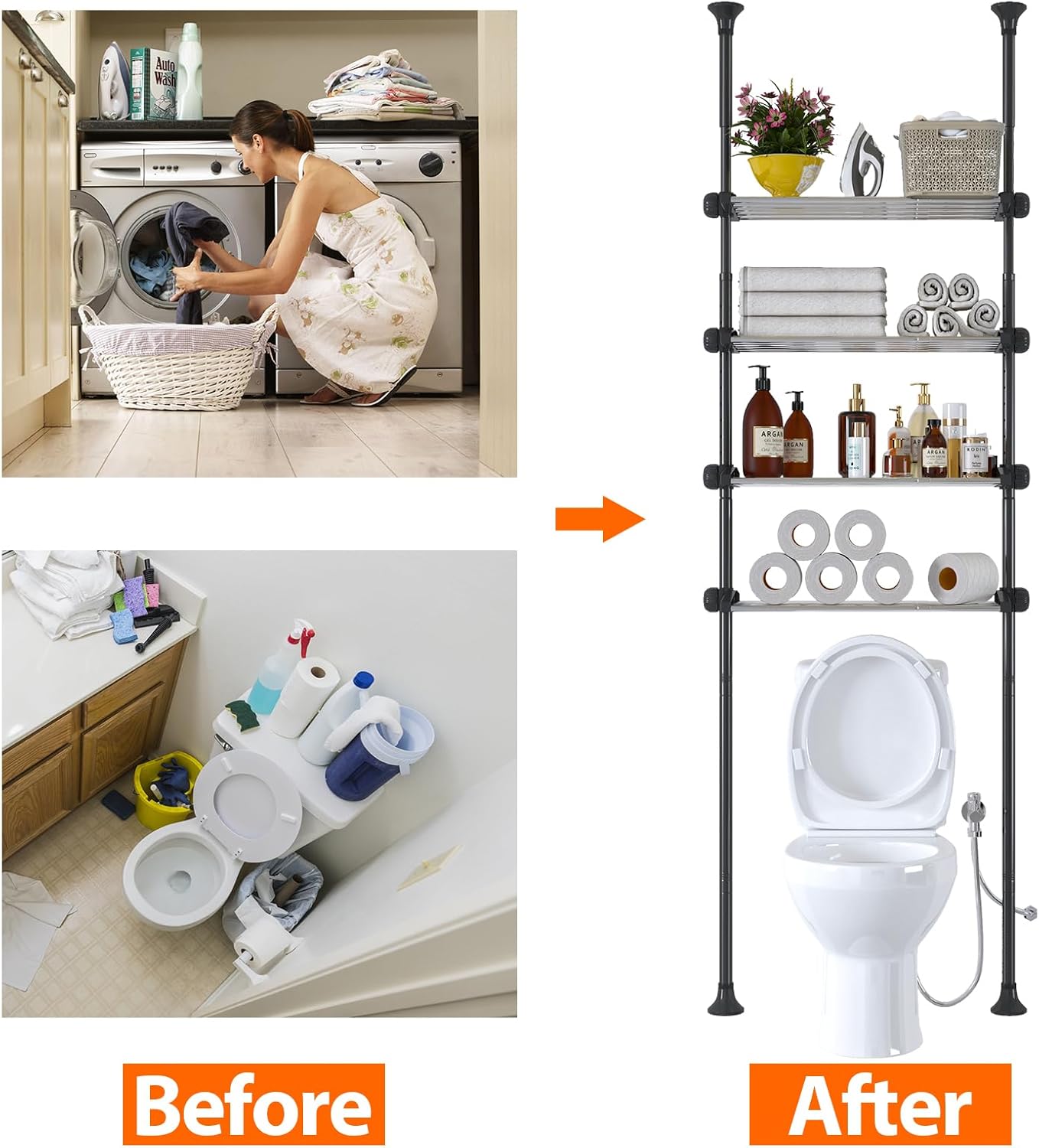 Bathroom Over The Toilet Storage, 4-Tier Adjustable Metal Shelving J3818