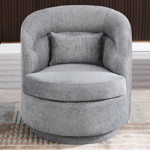 CANMOV Swivel Accent Chair 360 Degree Round Barrel Chair with Pillow, Grey I257