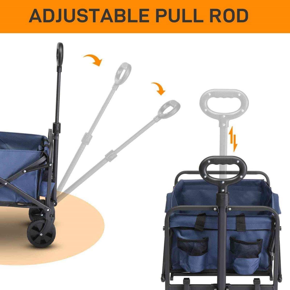 Collapsible Foldable Wagon with All Terrain Wheels, Heavy Duty Utility Cart for Outdoor, Blue J8692
