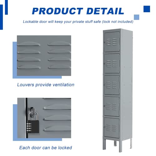 Bonusall Metal Locker 3-Tier Steel Storage Cabinet, 3 Doors Grey H746