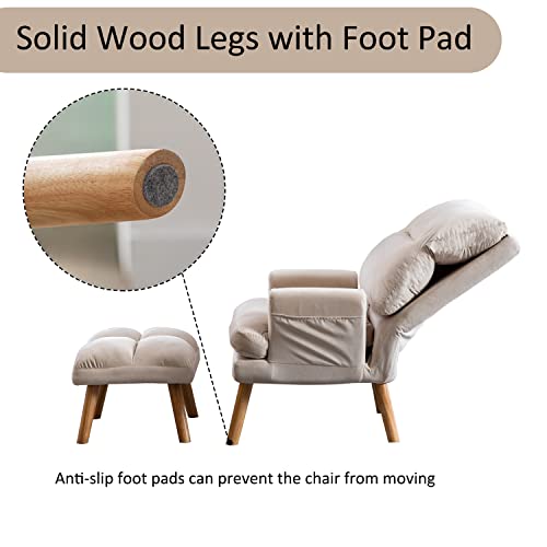 INZOY Accent Chair with Ottoman, Velvet Fabric, Beige X279