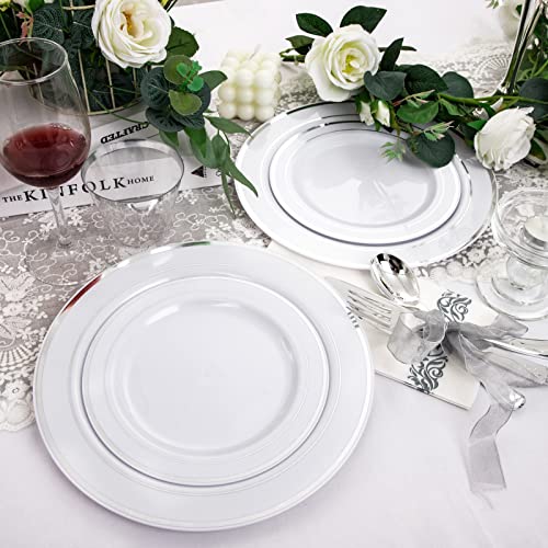 bUCLA 300PCS Gold Disposable Dinnerware Set - White and Gold Plastic Plates for Party S185