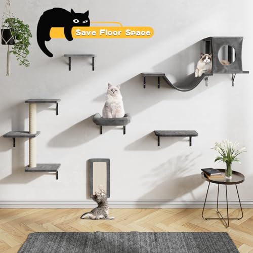 NUNU LAB Wall Mounted Cat Climber Set with House, Tunnel, Scratcher, Black M305