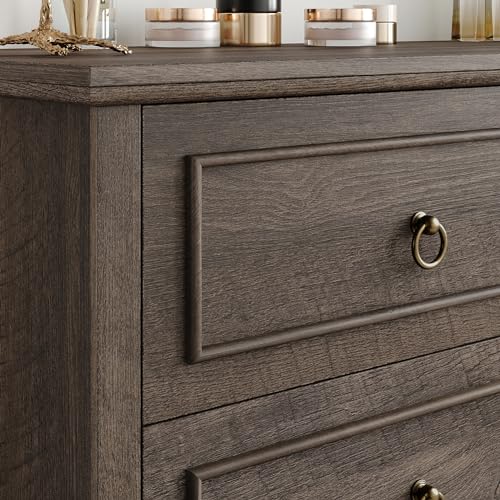 HOSTACK 6 Drawer Dresser for Bedroom, Tall Modern Farmhouse Chest, Dark Brown H747285