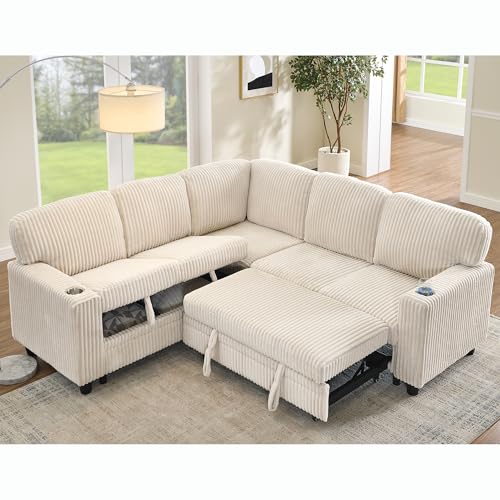 L-Shaped Pull Out Sleep Sofabed with Storage Chaise, Chenille Upholstered X30892