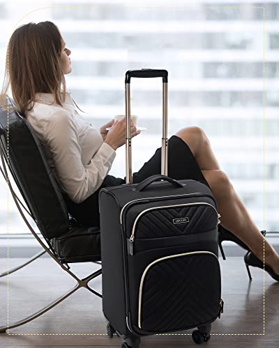 LIGHT FLIGHT Carry On Luggage 22x14x9 Softside Spinner Suitcase, Black A5553