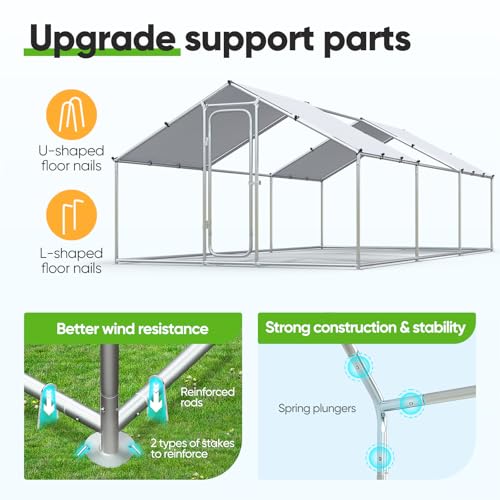 Quictent Large Metal Chicken Coop Run with Roosting Perch for 20+ Poultry, Outdoor Walk-in Hen House, 12x9x6.6FT N28773