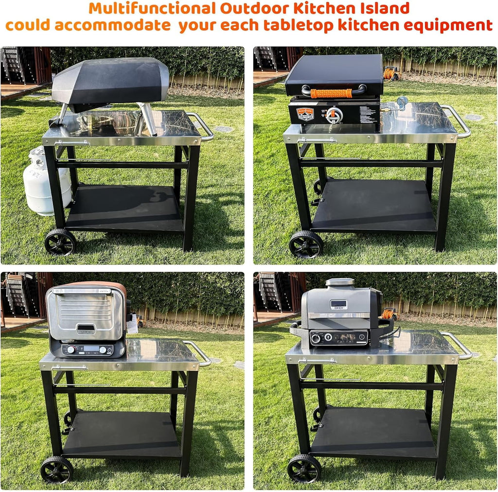 GRILL FORCE Outdoor Grill Cart Table with Wheels, Double-Shelf Z3017