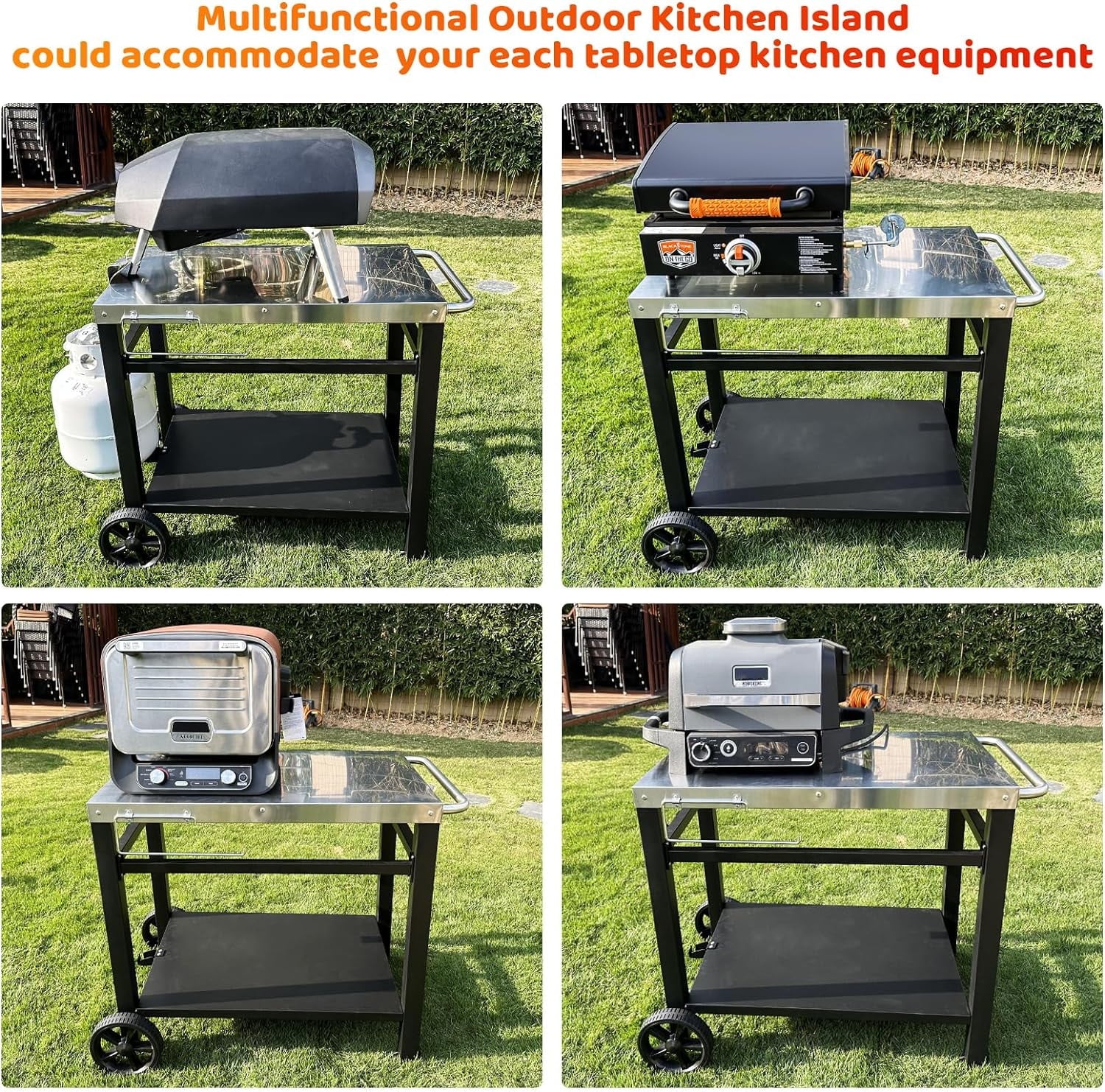 GRILL FORCE Outdoor Grill Cart Table with Wheels, Double-Shelf Z3017