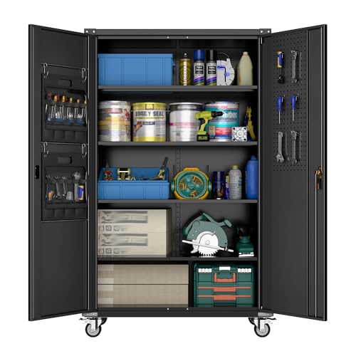 Aobabo 73''H Metal Garage Storage Cabinet with Wheels, Black S572804