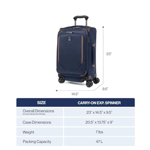 Travelpro Crew Classic Lightweight Expandable Carry-On Luggage, 8 Wheel Spinner, 20-Inch, Patriot Blue P86530