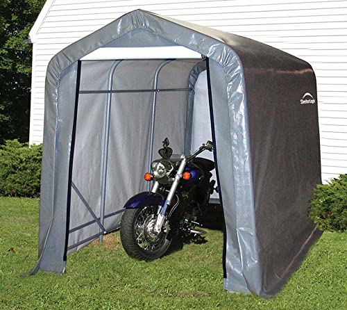 ShelterLogic 10 x 10 Shed-in-a-Box All Season Steel Round Roof Outdoor Storage Shed with Waterproof Cover, Grey S288