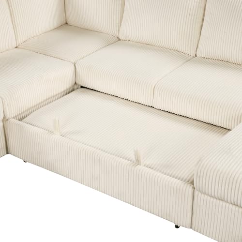 L-Shaped Pull Out Sleep Sofabed with Storage Chaise, Chenille Upholstered X30892