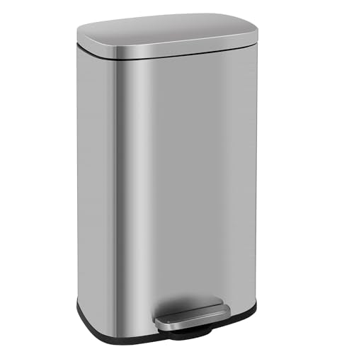 FDW Trash Can, 60 Liter (2x30L) 16 Gallon Stainless Steel Step Trash Can, Rectangular Trash Can with Inner Buckets and Hinged Lids, Suitable for Kitchen Office Home Use,Silver