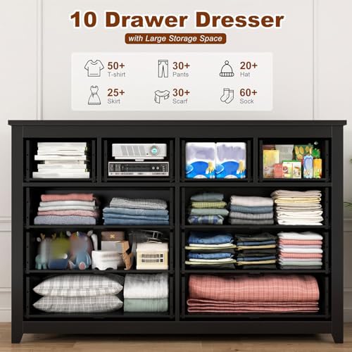 EnHomee 10 Drawer Dresser for Bedroom, White J90474