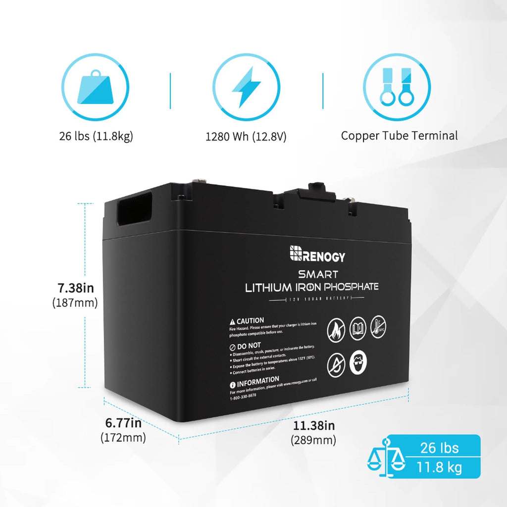 Renogy 12V 100Ah LiFePO4 Deep Cycle Lithium Battery with BMS Q784