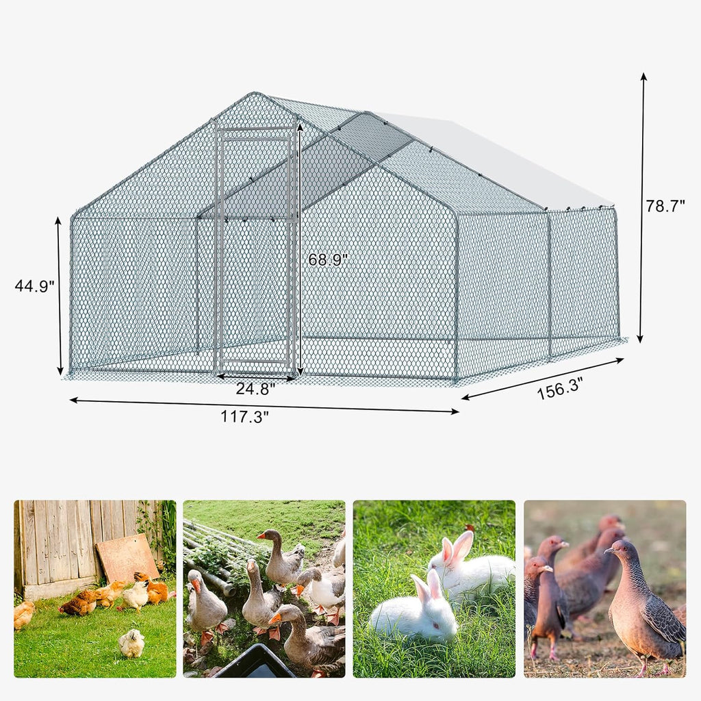 13 x 10 ft Metal Chicken Coop with Waterproof Cover, Walk-in Poultry Cage E9157