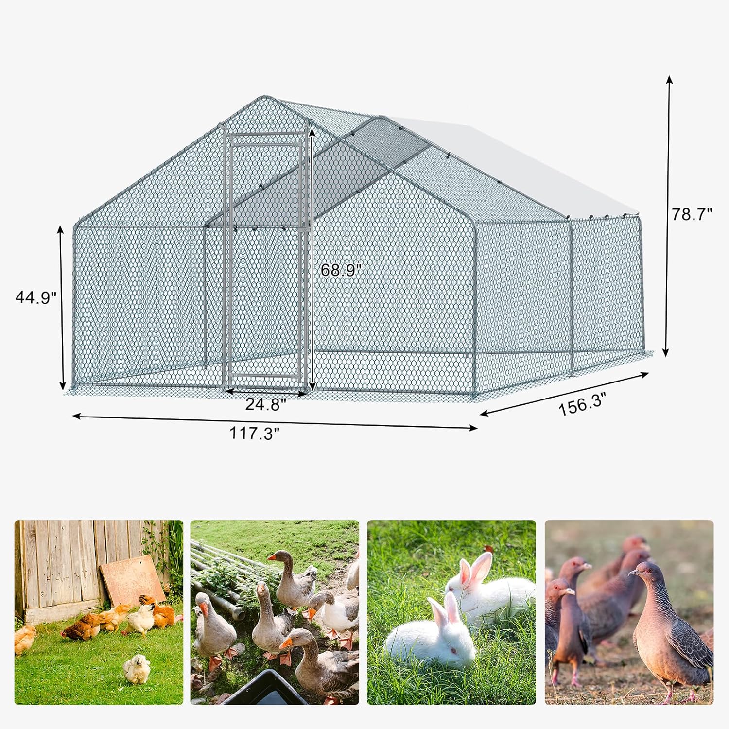 13 x 10 ft Metal Chicken Coop with Waterproof Cover, Walk-in Poultry Cage E9157