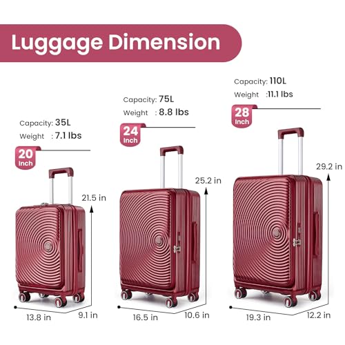 Merax 3 Piece Luggage Set, Expandable Hard Shell with TSA Lock, Silver D98092