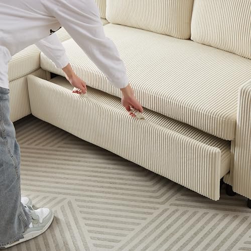 L-Shaped Pull Out Sleep Sofabed with Storage Chaise, Chenille Upholstered X30892