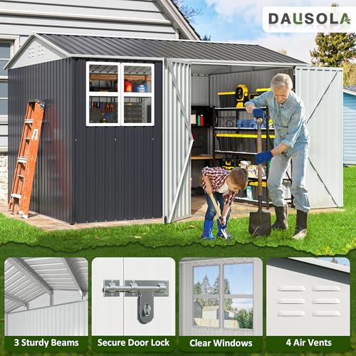 10x10 FT Outdoor Metal Storage Shed with Lockable Doors, Grey Q804763