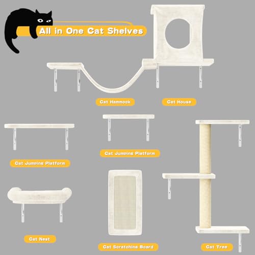 NUNU LAB Wall Mounted Cat Climber Set with House, Tunnel, Scratcher, Black M305
