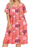 Ekouaer Plus Women's Plus Size Mumu Dress Short Sleeve House Dress Momo Sleepdress with Pockets