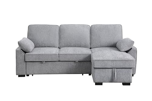L-Shaped Pull Out Sleep Sofabed with Storage Chaise, Chenille Upholstered X30892