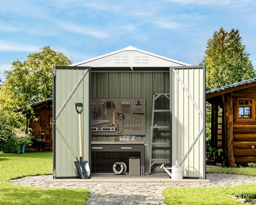 Greesum Outdoor Storage Shed 6 x 8 ft Metal Garden Utility Tool Shed with Lock, Brown U409