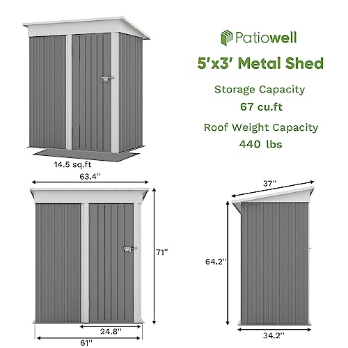 Patiowell 5x3 FT Outdoor Storage Shed with Sloping Roof and Lockable Door, Brown L4971