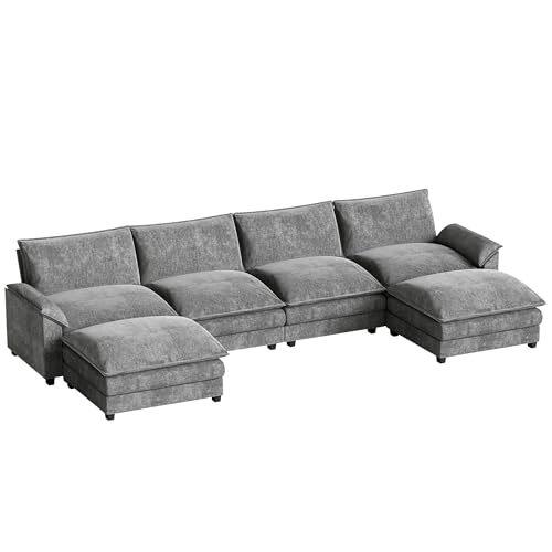 Homall 119" Modular Sectional Sofa with Reversible Ottoman, Light Grey V97154