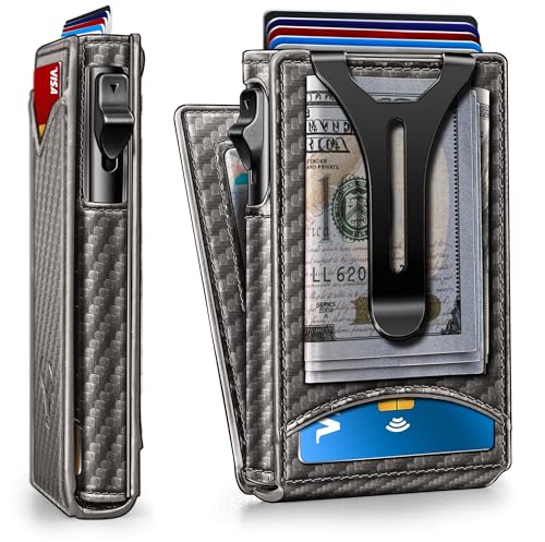 BULLIANT Men Wallet,Money Clip Wallet Slim For Gift Men 9Cards-Metal Credit Card Case in Magnetic Leather Flip