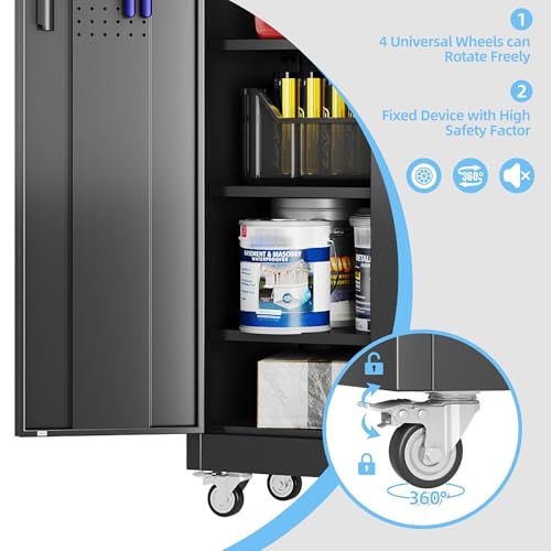 Aobabo 73''H Metal Garage Storage Cabinet with Wheels, Black S572804