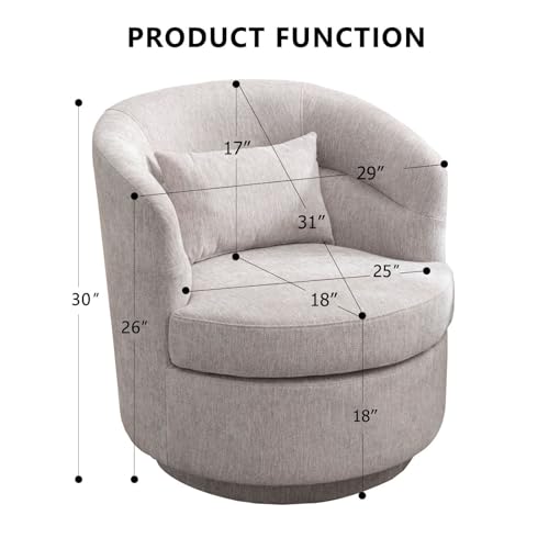 CANMOV Swivel Accent Chair 360 Degree Round Barrel Chair with Pillow, Grey I257