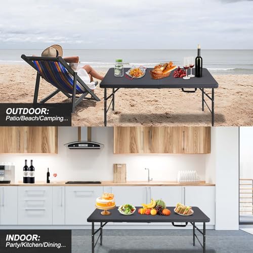 4FT Portable Folding Table with Handle and Steel Legs, White T595105