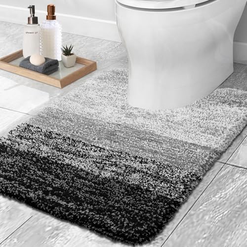 OLANLY Toilet Rugs U-Shaped 24x20, Extra Soft and Absorbent Microfiber Bathroom Rugs, Non-Slip Plush Shaggy Toilet Bath Mat, Machine Wash Dry, Contour Bath Rugs for Toilet Base, Grey